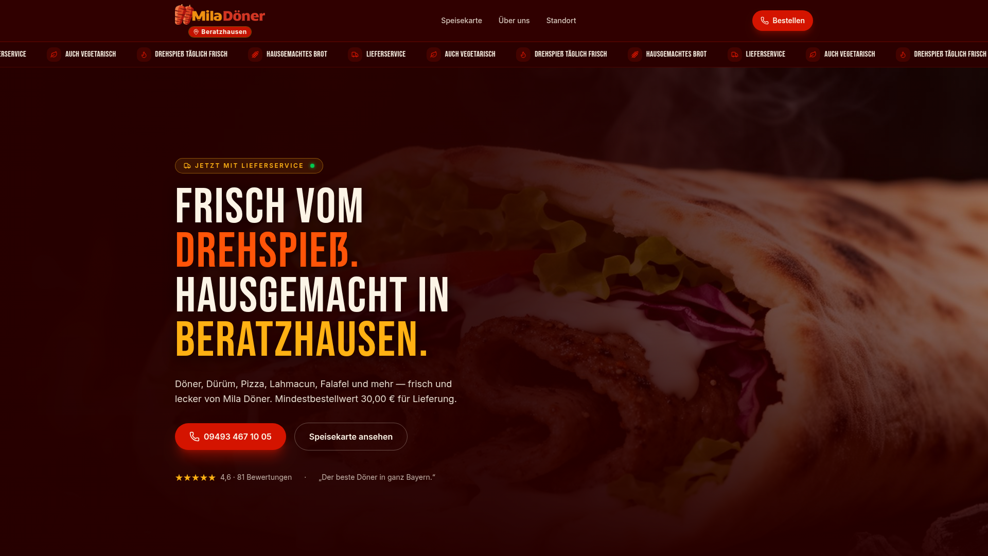 Mila Döner Website Screenshot — von AURA DIGITAL entwickelt