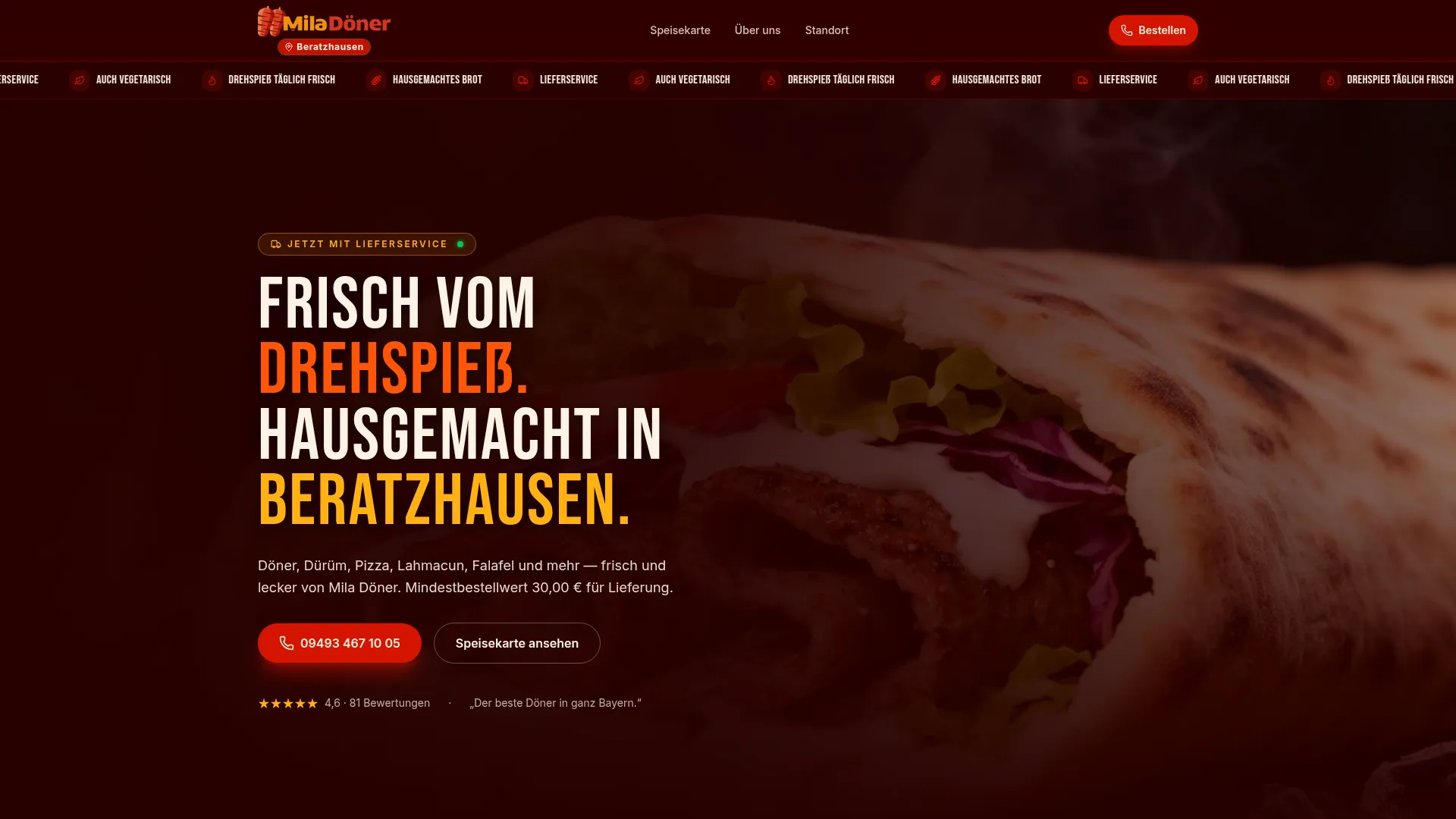 Mila Döner Website Screenshot — von AURA DIGITAL entwickelt